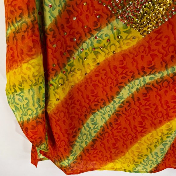VTG As-Hro Sequin Flowing Color Blouse Womes Size S Orange Yellow Long Sleeve - Picture 4 of 10